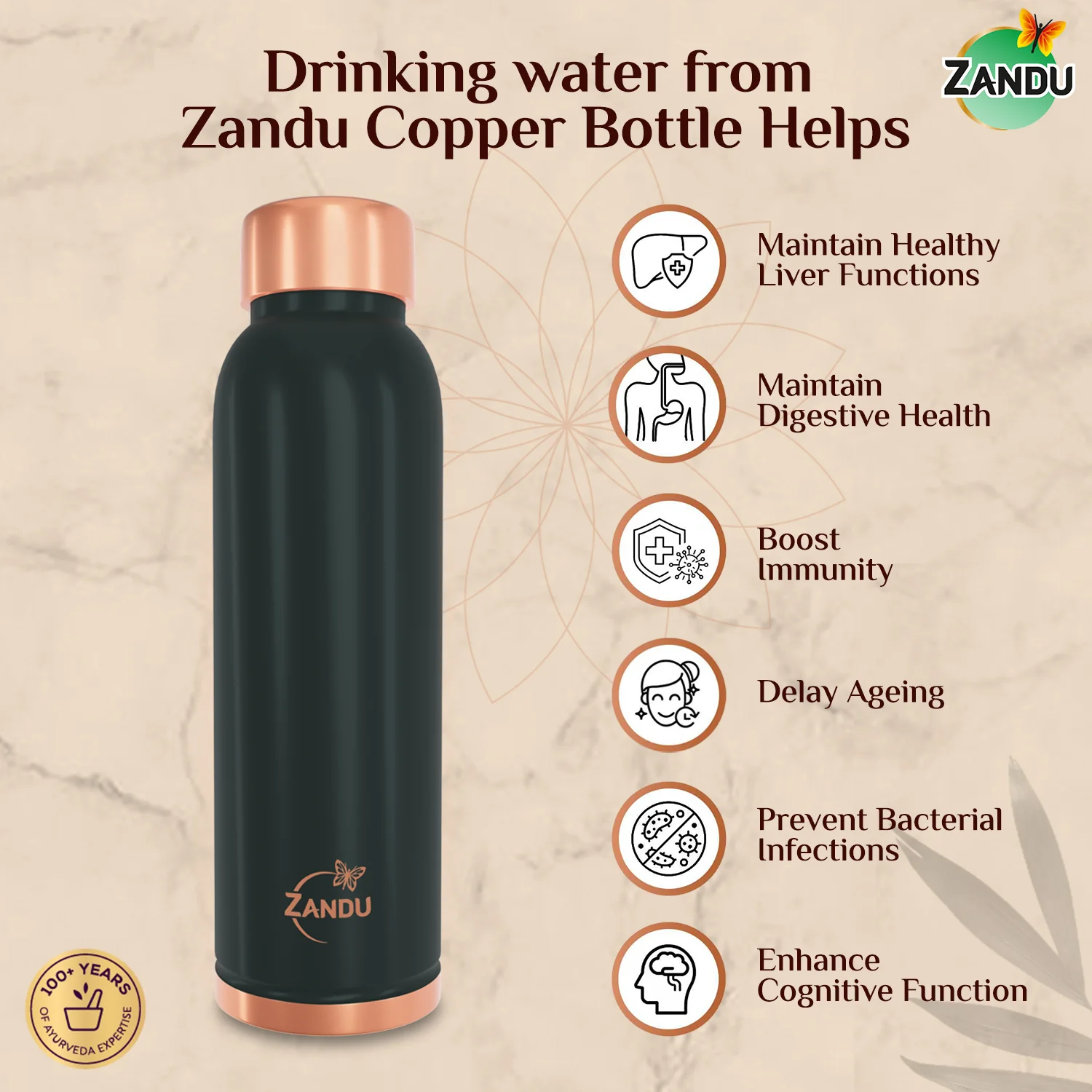 Copper Bottle - Alkalises Water & Kills 99% Microbes - Image 3