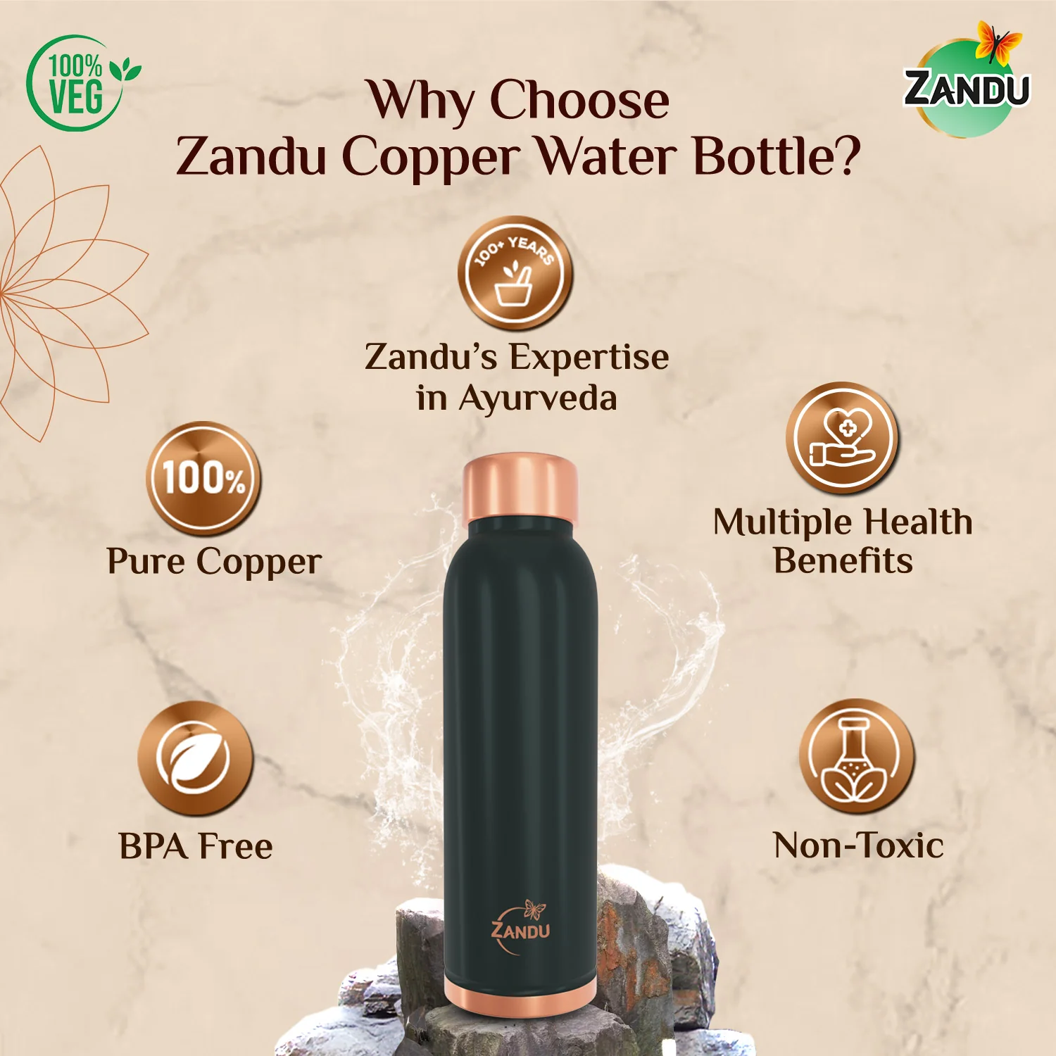 Copper Bottle - Alkalises Water & Kills 99% Microbes - Image 4